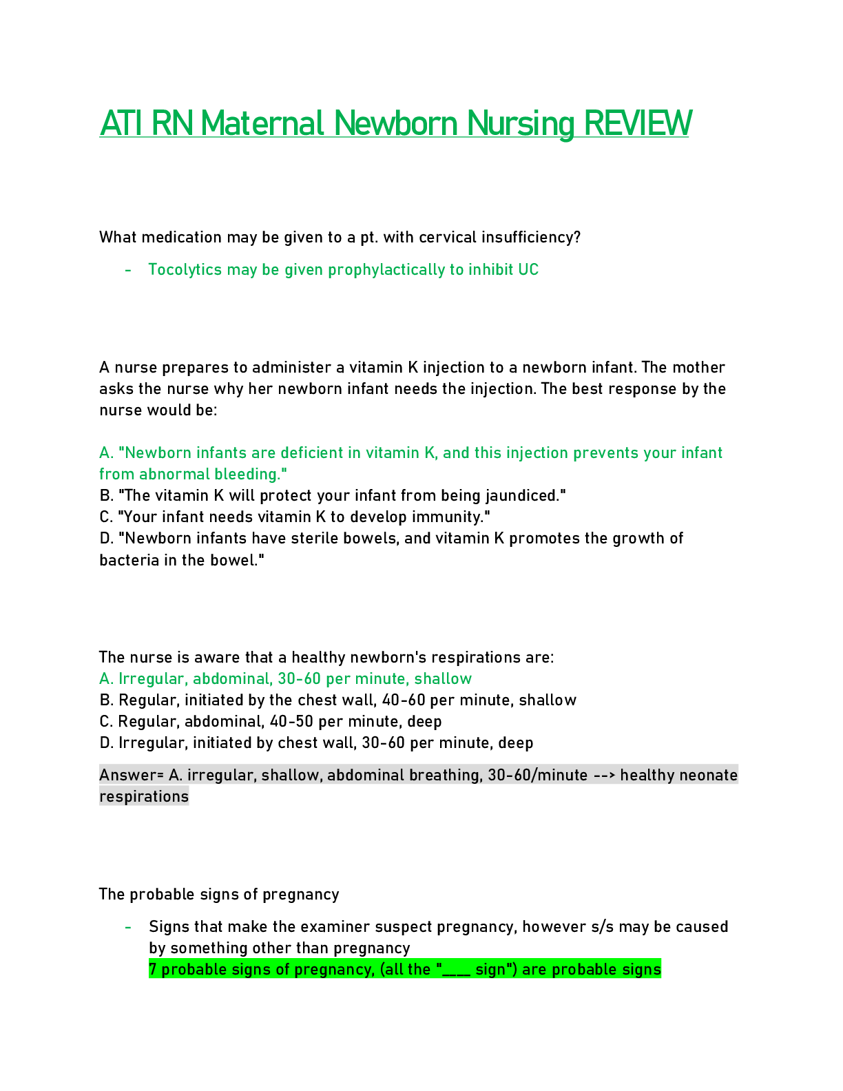 Preview image of ATI RN Maternal Newborn Nursing REVIEW document